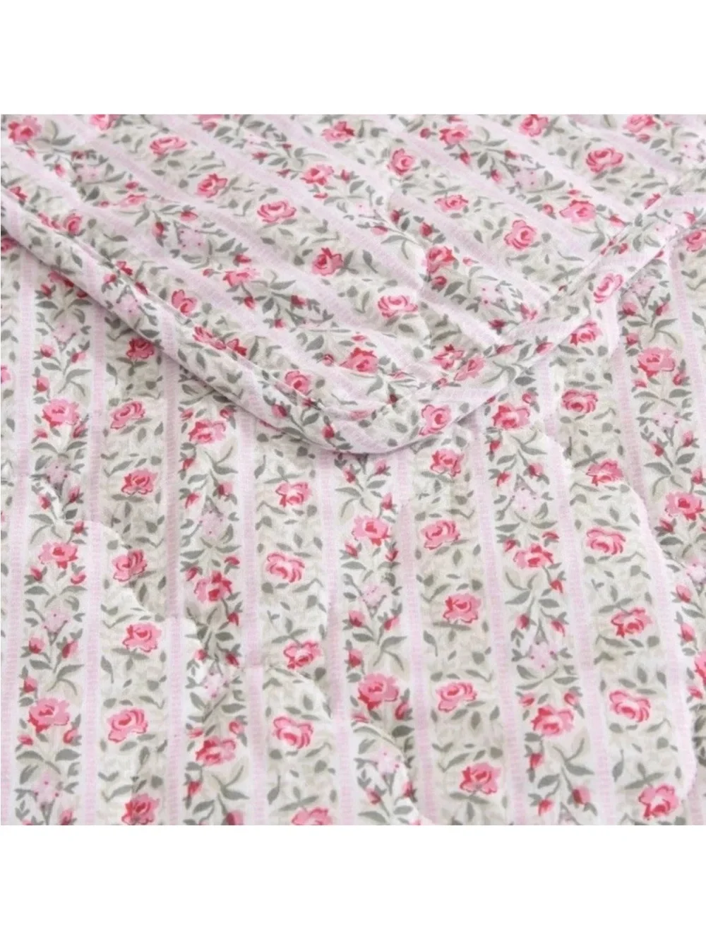 Pink Floral Striped KING 3 Pc. Quilt Set ~ 100% Cotton ~ Timeless All Seasons